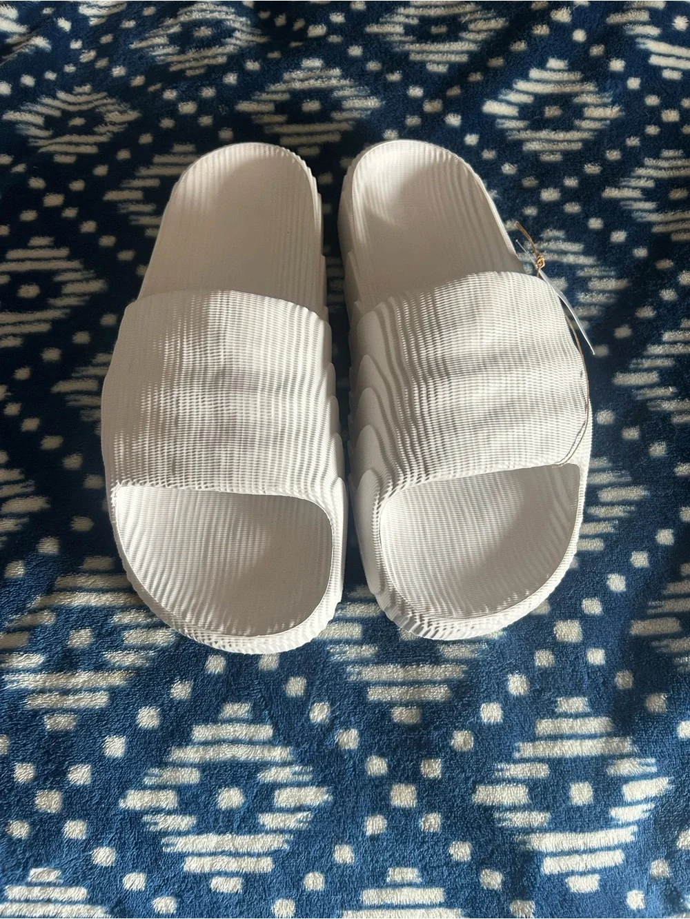adidas White Ribbed Slide Sandals - Women's Slip-On
